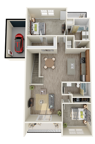 Floor plan for 2 beds, 2 baths, 1214 sqft